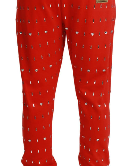 Dolce & Gabbana Red Piggy Bank Cotton Crystal Trousers Pants