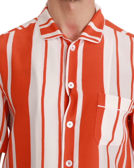 Dolce & Gabbana Orange Silk Striped Short Sleeve White Shirt