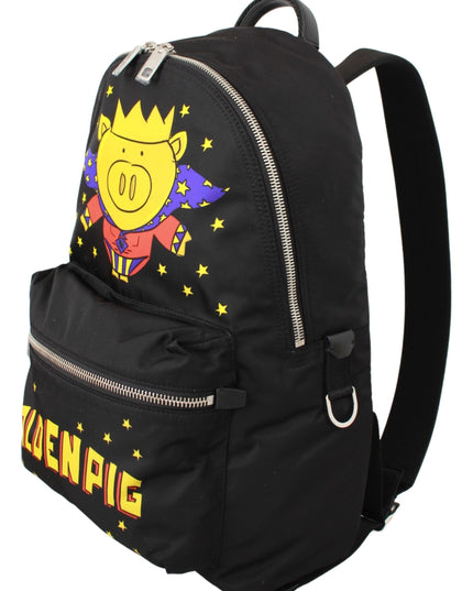 Dolce & Gabbana Black Golden Pig of the Year School Backpack