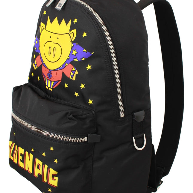 Dolce & Gabbana Black Golden Pig of the Year School Backpack