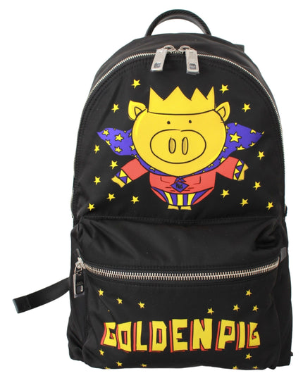 Dolce & Gabbana Black Golden Pig of the Year School Backpack