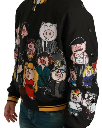 Dolce & Gabbana Black YEAR OF THE PIG Bomber Jacket