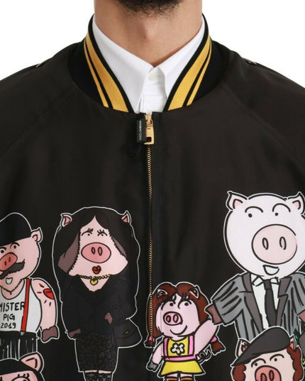 Dolce & Gabbana Black YEAR OF THE PIG Bomber Jacket