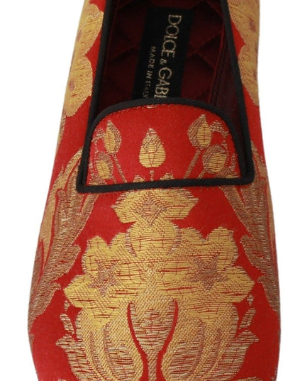 Dolce & Gabbana Red Gold Brocade Slippers Loafers Shoes