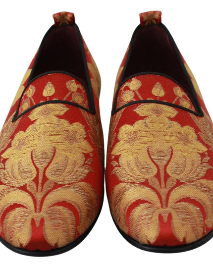 Dolce & Gabbana Red Gold Brocade Slippers Loafers Shoes