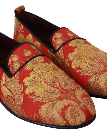Dolce & Gabbana Red Gold Brocade Slippers Loafers Shoes
