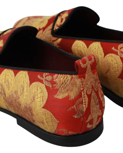 Dolce & Gabbana Red Gold Brocade Slippers Loafers Shoes