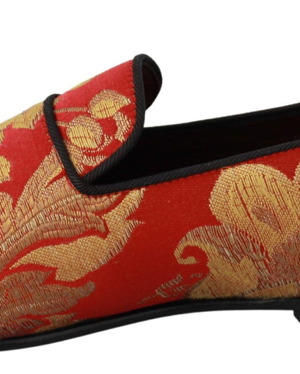 Dolce & Gabbana Red Gold Brocade Slippers Loafers Shoes