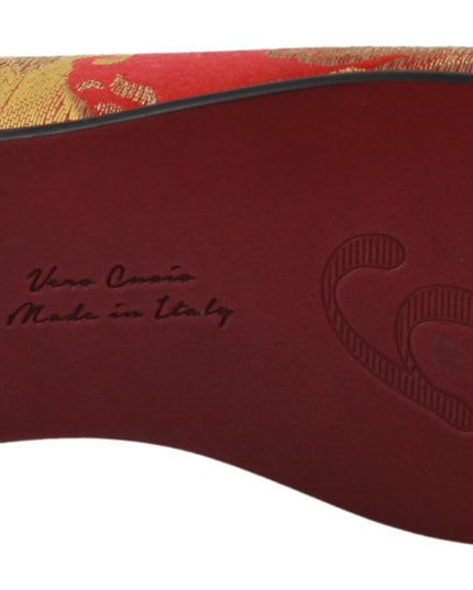 Dolce & Gabbana Red Gold Brocade Slippers Loafers Shoes