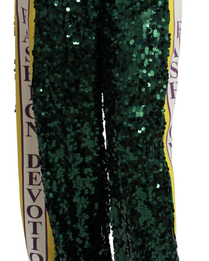 Dolce & Gabbana Green Sequin Trousers Queens Angel Pants