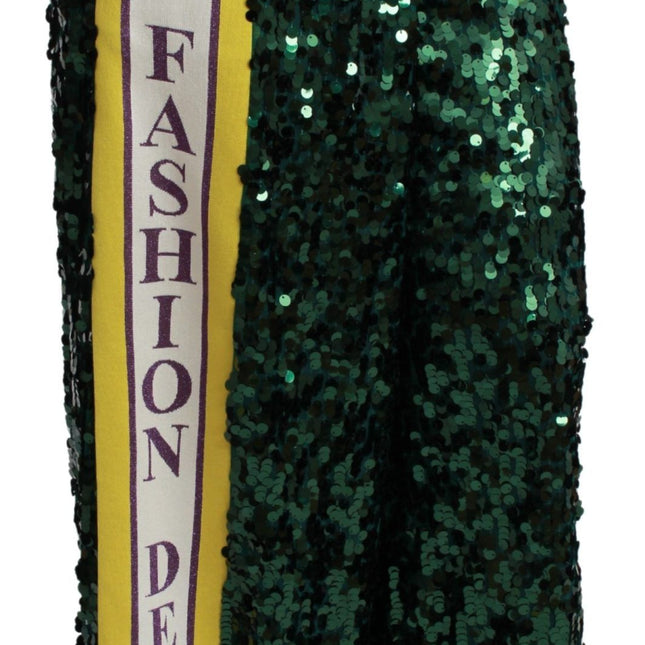 Dolce & Gabbana Green Sequin Trousers Queens Angel Pants