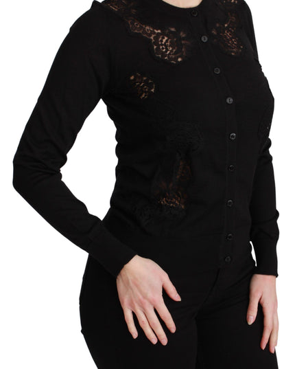 Dolce & Gabbana Black Cashmere Lace Cardigan Sweater