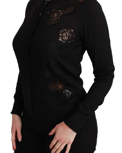 Dolce & Gabbana Black Cashmere Lace Cardigan Sweater