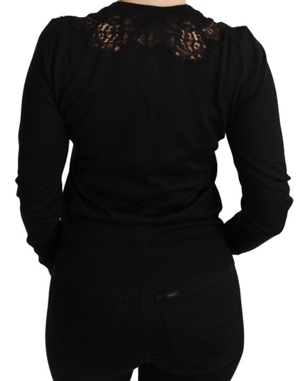 Dolce & Gabbana Black Cashmere Lace Cardigan Sweater
