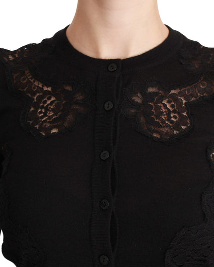 Dolce & Gabbana Black Cashmere Lace Cardigan Sweater