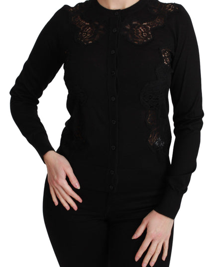 Dolce & Gabbana Black Cashmere Lace Cardigan Sweater