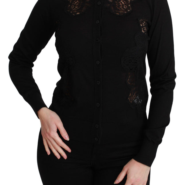 Dolce & Gabbana Black Cashmere Lace Cardigan Sweater