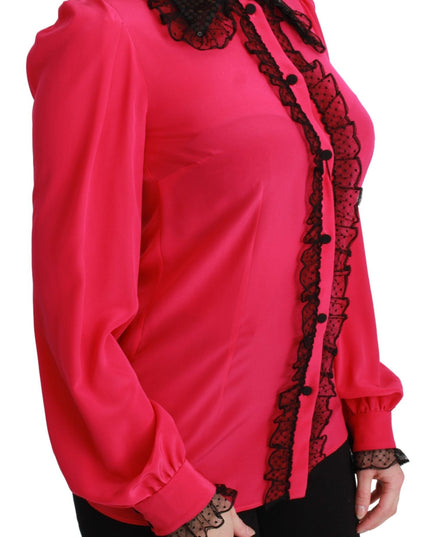 Dolce & Gabbana Pink Silk Black Sequin Lace Shirt Blouse