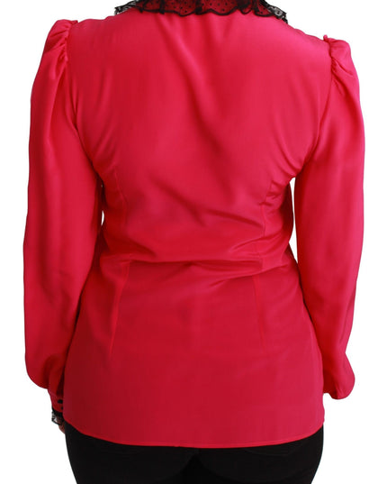Dolce & Gabbana Pink Silk Black Sequin Lace Shirt Blouse