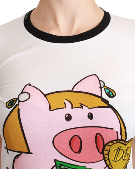 Dolce & Gabbana White YEAR OF THE PIG Top Cotton T-shirt