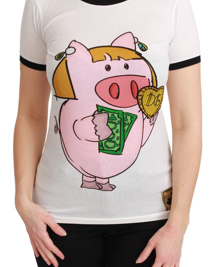 Dolce & Gabbana White YEAR OF THE PIG Top Cotton T-shirt