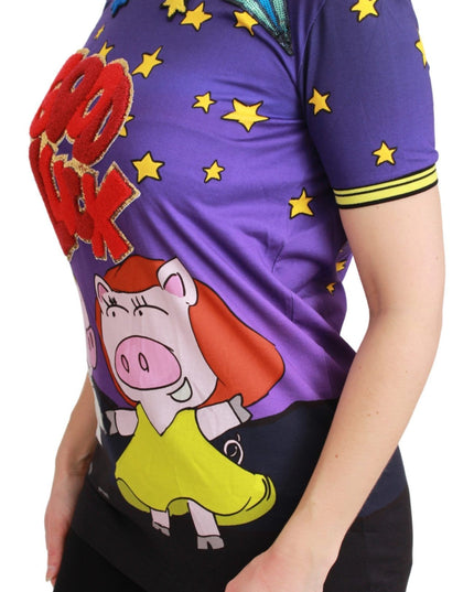 Dolce & Gabbana Purple YEAR OF THE PIG Top Cotton T-shirt