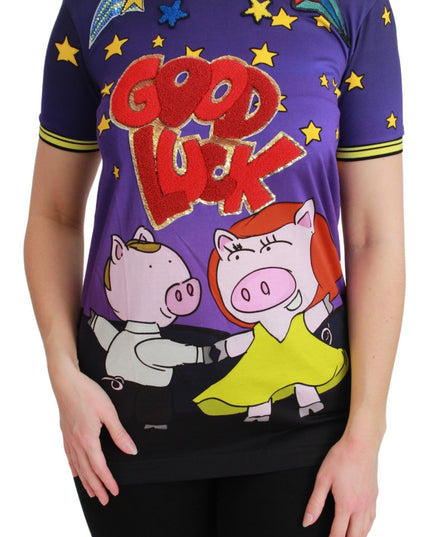 Dolce & Gabbana Purple YEAR OF THE PIG Top Cotton T-shirt