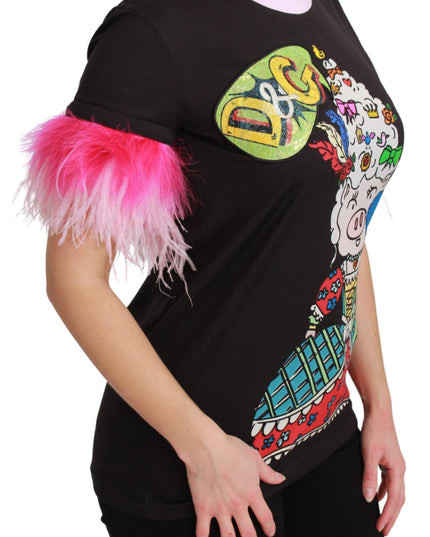 Dolce & Gabbana Black YEAR OF THE PIG Top Cotton  T-shirt