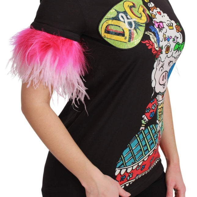 Dolce & Gabbana Black YEAR OF THE PIG Top Cotton  T-shirt