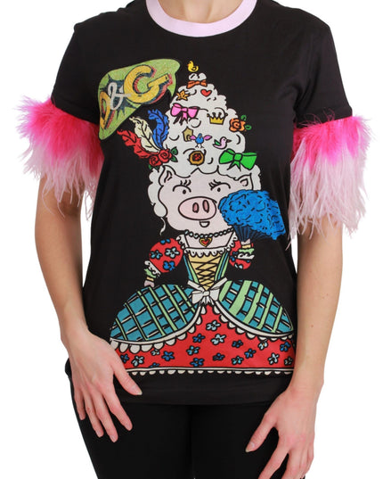 Dolce & Gabbana Black YEAR OF THE PIG Top Cotton  T-shirt