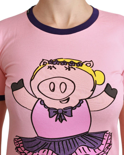Dolce & Gabbana Pink YEAR OF THE PIG Top Cotton T-shirt