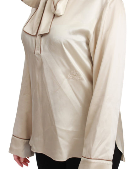 Dolce & Gabbana Beige Sleeve Top Queen Silk Satin Blouse