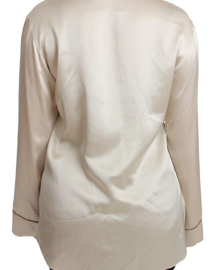 Dolce & Gabbana Beige Sleeve Top Queen Silk Satin Blouse