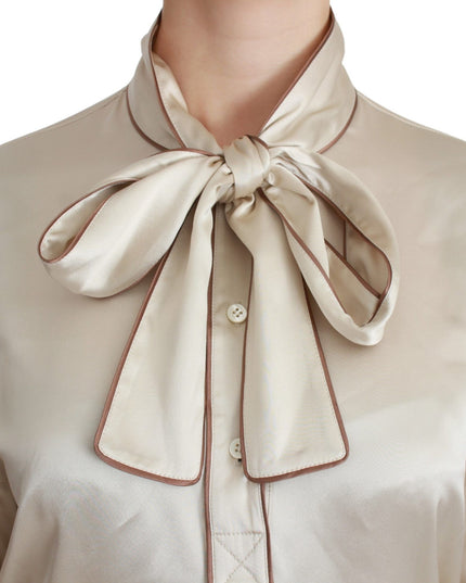 Dolce & Gabbana Beige Sleeve Top Queen Silk Satin Blouse