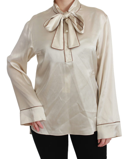 Dolce & Gabbana Beige Sleeve Top Queen Silk Satin Blouse