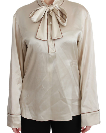 Dolce & Gabbana Beige Sleeve Top Queen Silk Satin Blouse