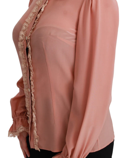 Dolce & Gabbana Pink Silk Gold Sequin Lace Blouse Shirt