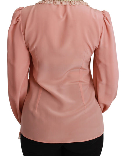 Dolce & Gabbana Pink Silk Gold Sequin Lace Blouse Shirt