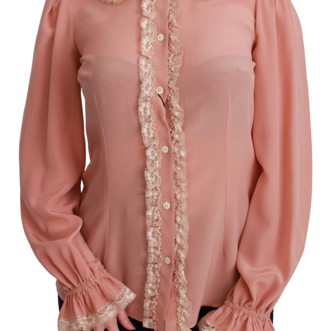 Dolce & Gabbana Pink Silk Gold Sequin Lace Blouse Shirt