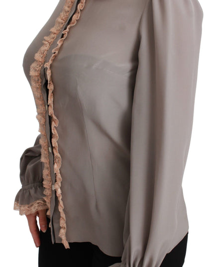 Dolce & Gabbana Gray Silk Gold Sequin Lace Blouse Shirt