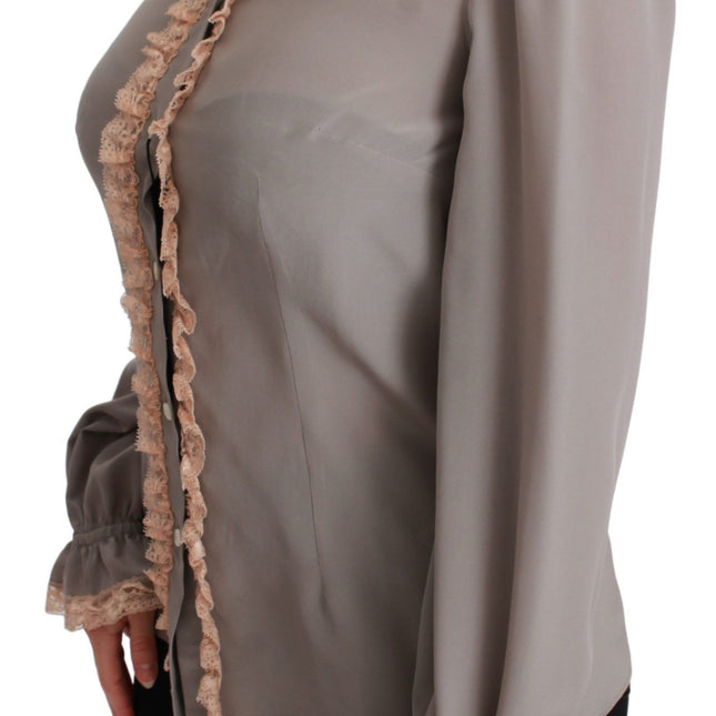 Dolce & Gabbana Gray Silk Gold Sequin Lace Blouse Shirt