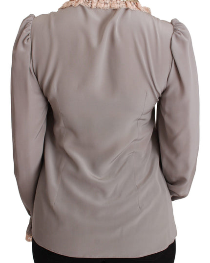 Dolce & Gabbana Gray Silk Gold Sequin Lace Blouse Shirt