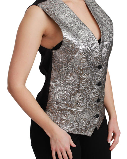 Dolce & Gabbana Silver Brocade Sleeveless Metallic Top