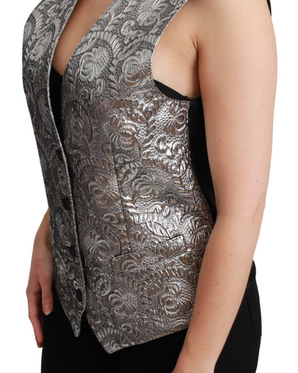 Dolce & Gabbana Silver Brocade Sleeveless Metallic Top