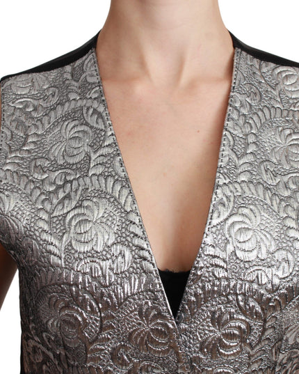 Dolce & Gabbana Silver Brocade Sleeveless Metallic Top