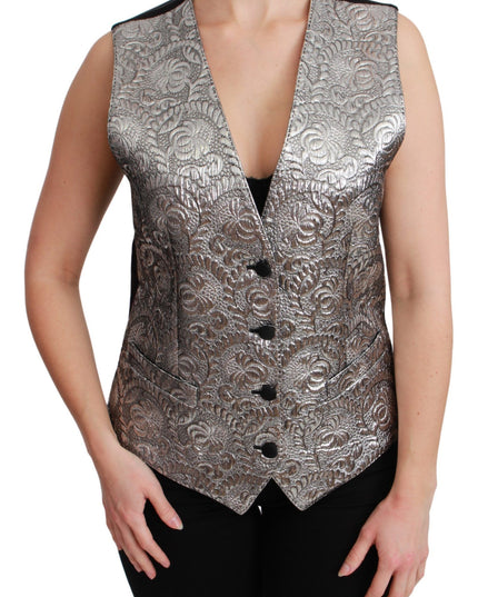 Dolce & Gabbana Silver Brocade Sleeveless Metallic Top