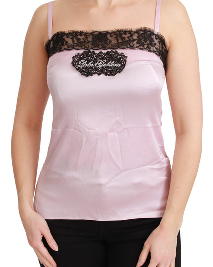 Dolce & Gabbana Silk Black Lace Top Pink Tank Blouse