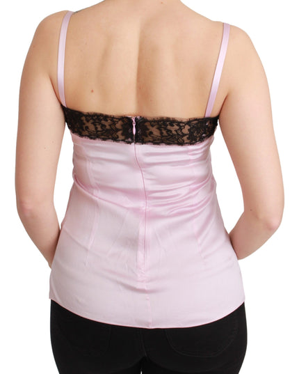 Dolce & Gabbana Silk Black Lace Top Pink Tank Blouse