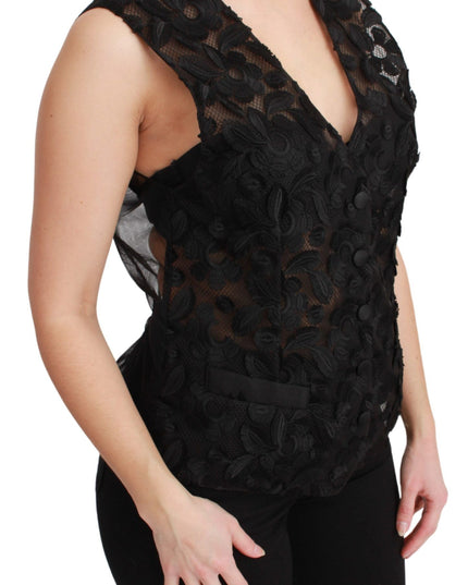 Dolce & Gabbana Black Floral Brocade Top Gilet Waistcoat