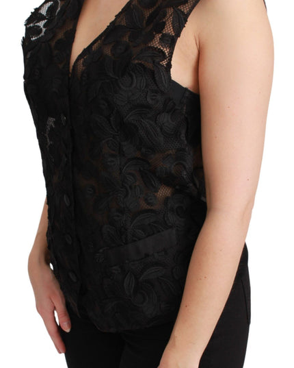 Dolce & Gabbana Black Floral Brocade Top Gilet Waistcoat